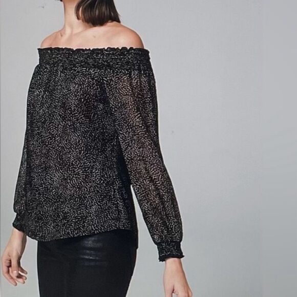 White House Black Market Off the Shoulder Blouse Black L EUC - Picture 2 of 9